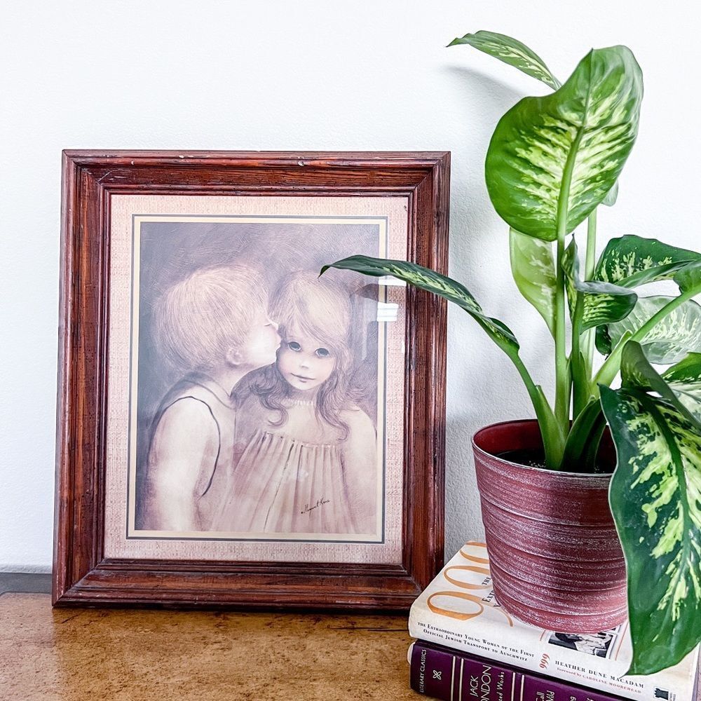 Margaret Kane A Little Kiss First Kiss Mid Century Modern Big Eye Print‎ Framed
